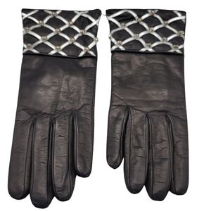 Portolano Black Leather Gloves with Silver Detailing